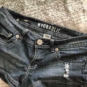 Hydraulic brand denim shorts with embellishments